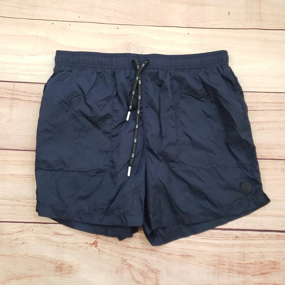 DNJ Dynamic‎ Swim Trunks Mens Large Navy Blue Drawstring Pockets Board Shorts